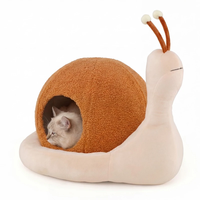 GYMAX 2-in-1 Cat Beds, Cute Snail-Shaped Kitten Bed Cave