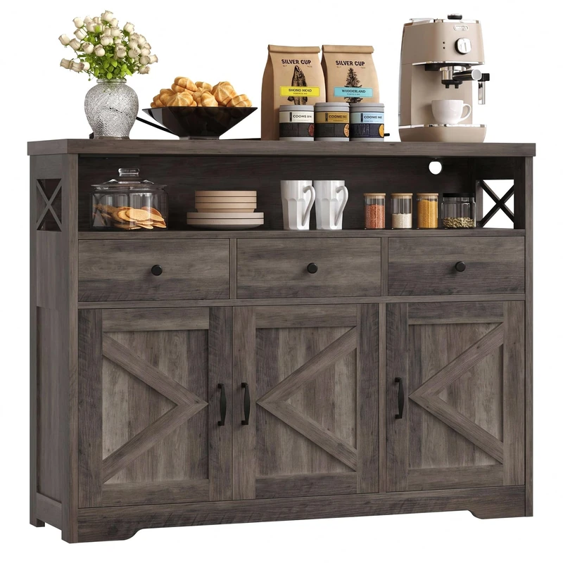 IRONCK Sideboard Kitchen Cabinet with Power Outlets, 107x35x95cm, Grey