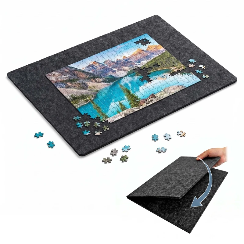 Relaxdays jigsaw mat, up to 2000 pieces, felt, non-slip surface, grey