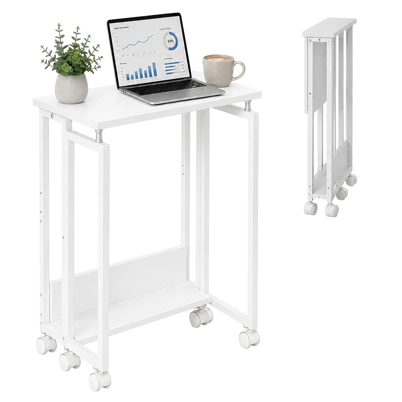 Relaxdays folding desk, 6 castors, space-saving computer desk, white