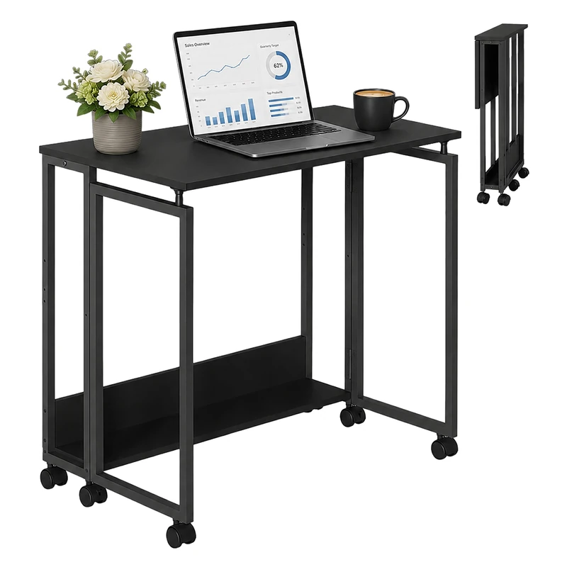 Relaxdays folding desk, castors, space-saving, HWD: 75 x 80 x 50 cm, black