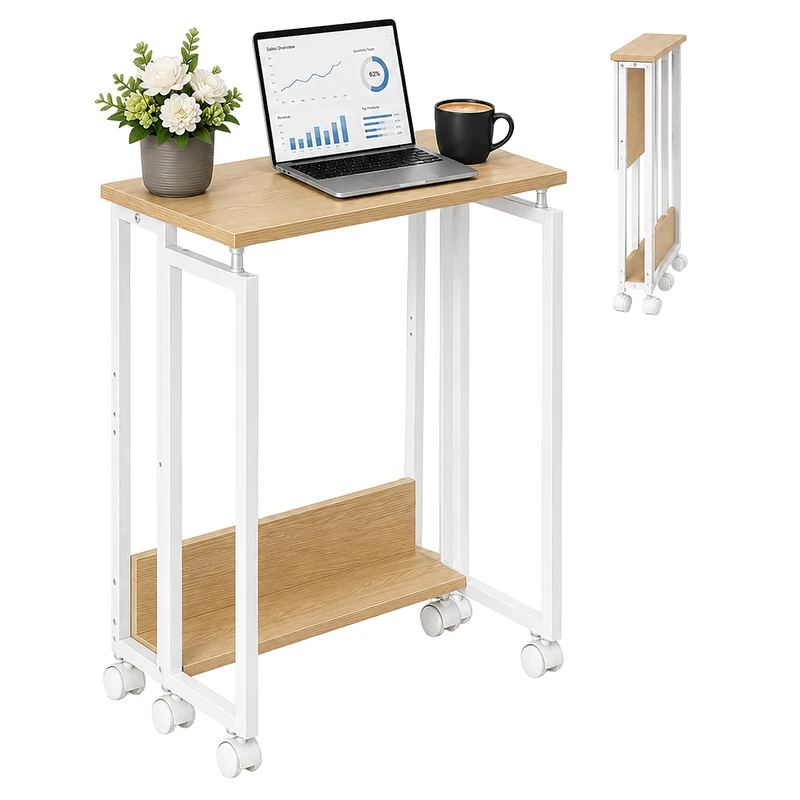 Relaxdays folding desk, 6 castors, space-saving, natural white