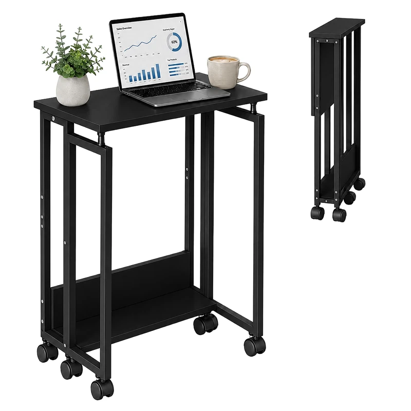 Relaxdays folding desk, 6 castors, space-saving computer desk, black