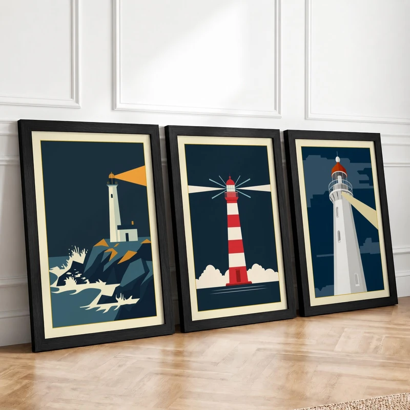 Guiding Lights Geometric Set of 3 Framed Wall Art Prints A4 (29.7×21cm)