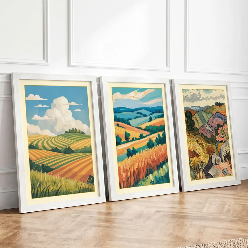 Pastoral Landscapes Rustic Set of 3 Framed Wall Art Prints A4 (29.7×21cm)