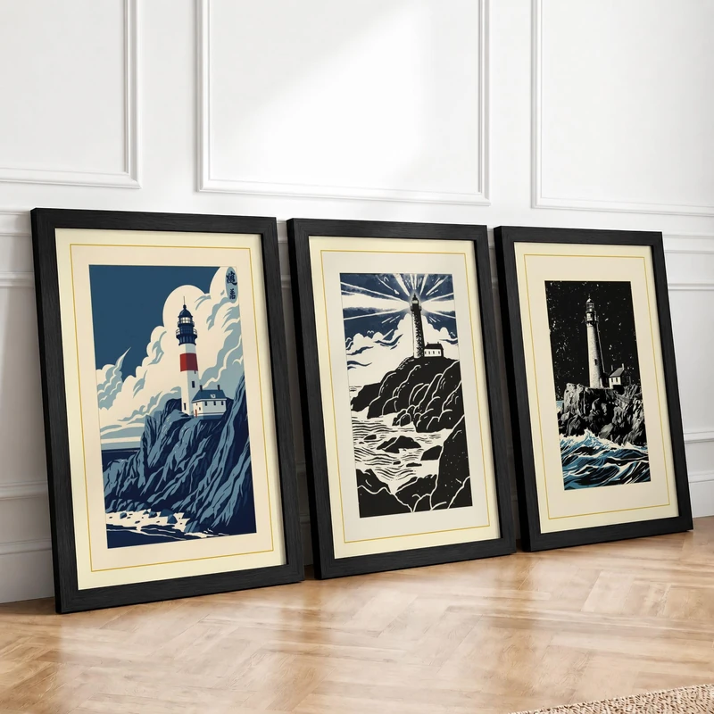 Coastal Lighthouse Beacons Coastal Set of 3 Framed Wall Art Prints A4