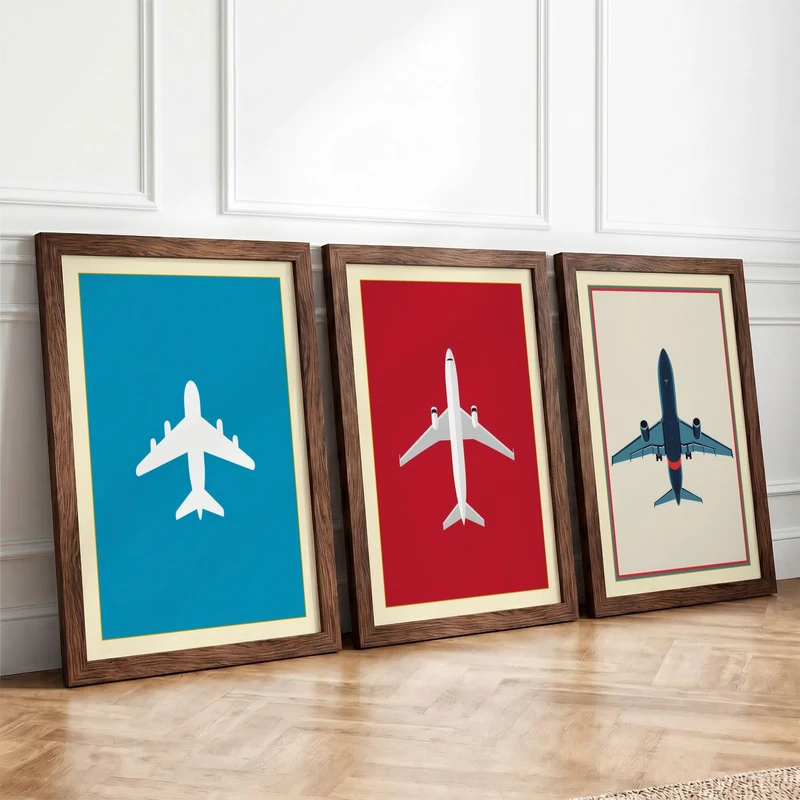 Overhead Aircraft Minimalist Set of 3 Framed Wall Art Prints A4