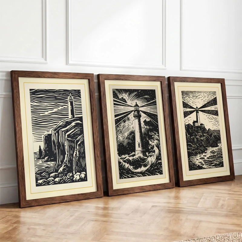Solitary Coastal Beacons Coastal Set of 3 Framed Wall Art Prints A4