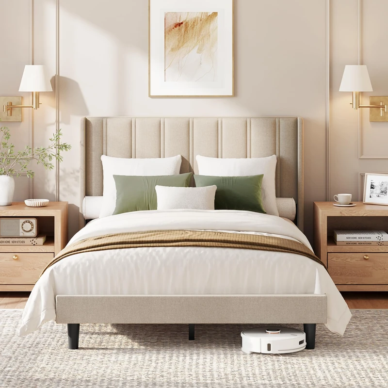 VASAGLE Double Bed Frame, Bed with headboard