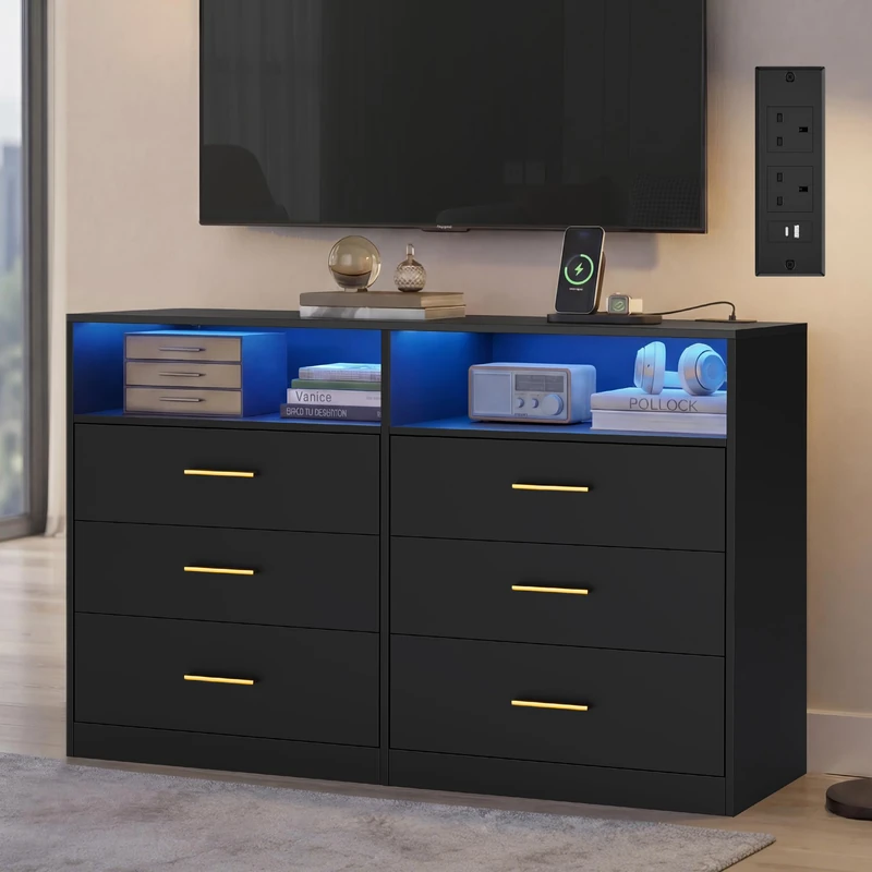 VASAGLE Chest of Drawers, TV Stand, 6 Drawers, 119 x 40 x 81.2 cm