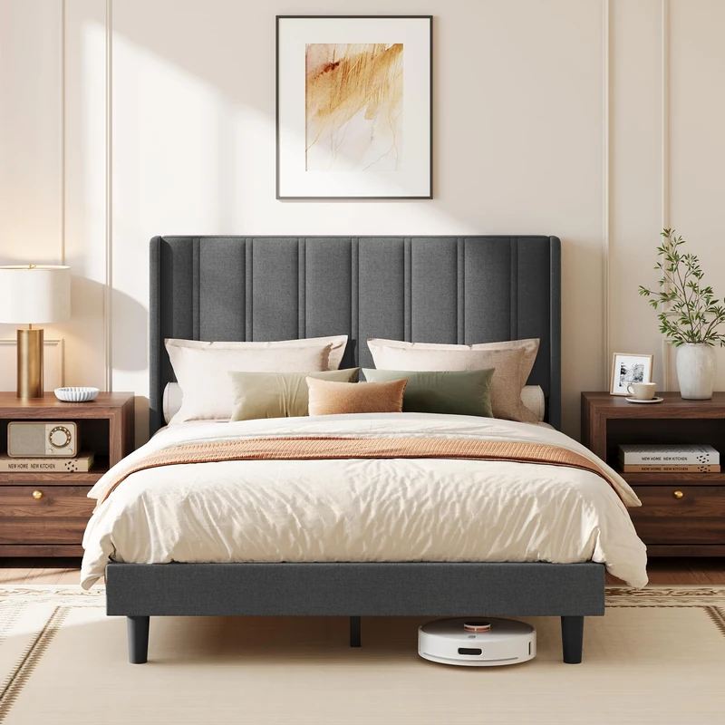VASAGLE Double Bed Frame, Bed with headboard