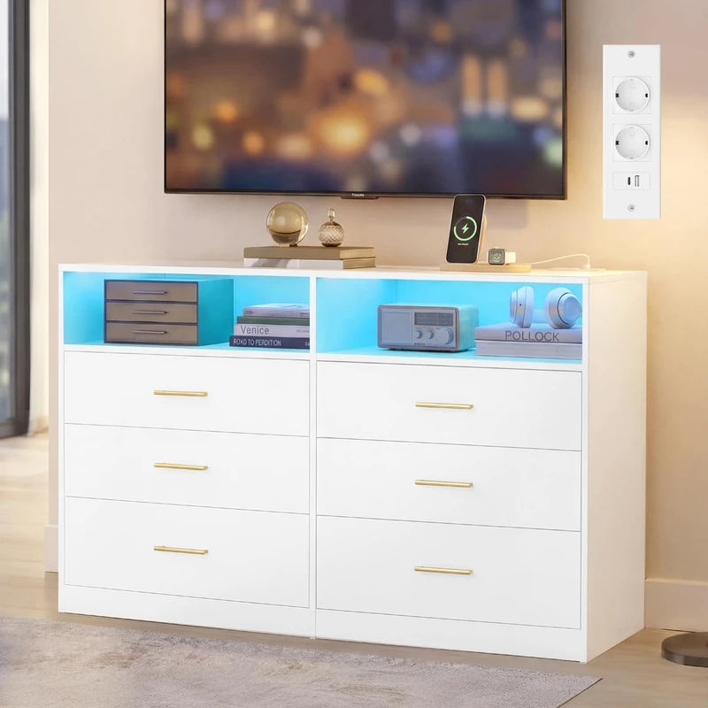 VASAGLE Chest of Drawers, TV Stand, 6 Drawers, 119 x 40 x 81.2 cm