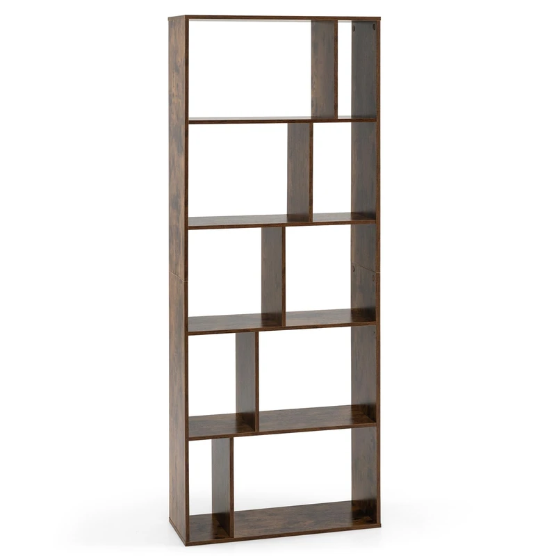 CASART Geometric Bookshelf, Tall Bookcase (Brown, 62 x 23.5 x 165cm)