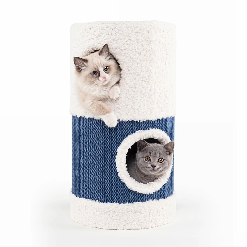 GYMAX Cat Condo, Multi-level Cat House (35 x 66 cm,White+Blue)