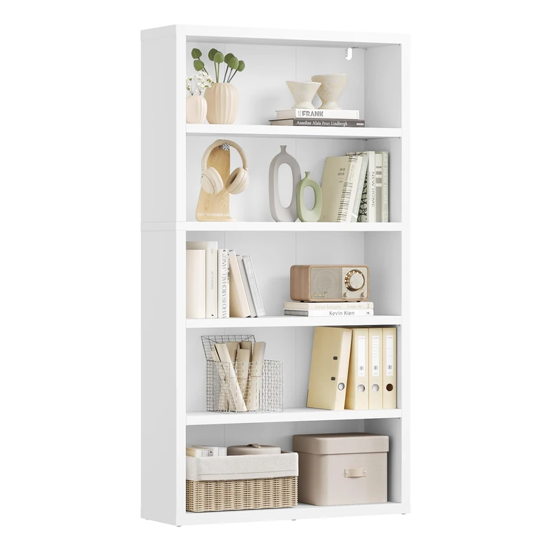 VASAGLE 5-Tier Bookcase - Adjustable Shelves, Cloud White