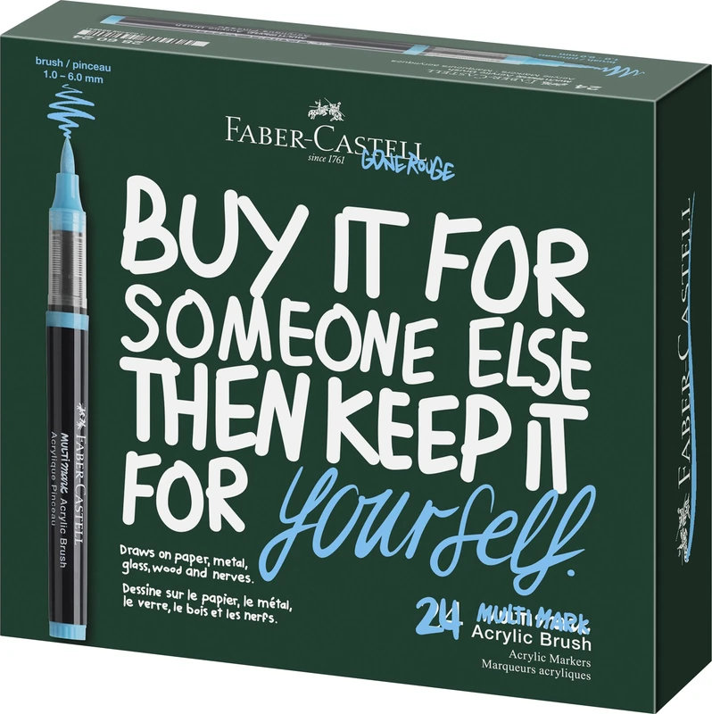 Faber-Castell Mutlimark Acrylic Brush Marker Pen, Box of 24, Flexible Brush, Dynamic Stroke Width, Art, Drawing, Colouring, Sketching, Even Flow, Water-Based Acrylic Liquid Ink
