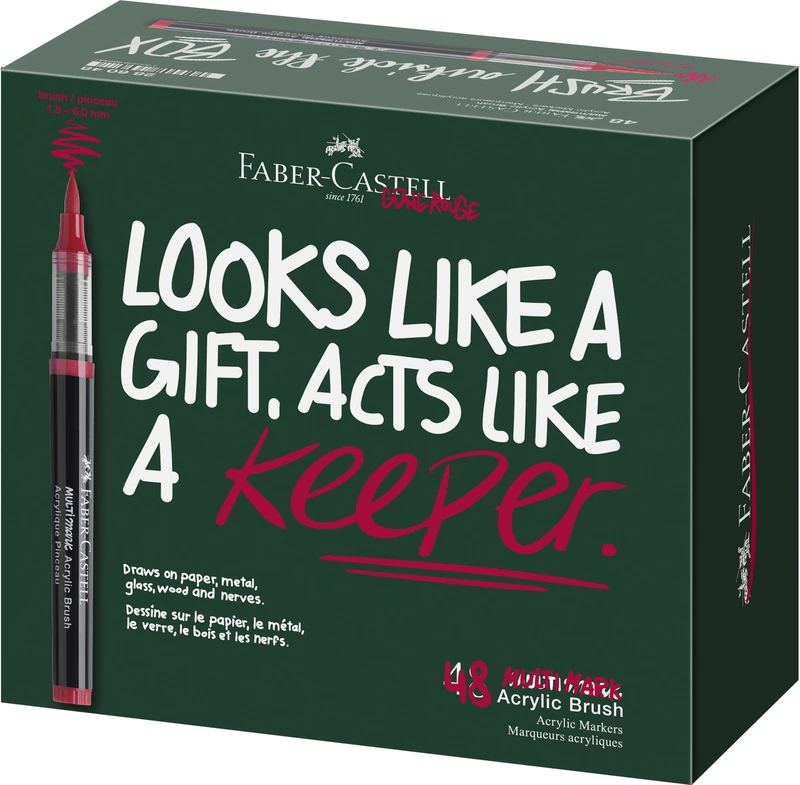 Faber-Castell Mutlimark Acrylic Brush Marker Pen, Box of 48, Flexible Brush, Dynamic Stroke Width, Art, Drawing, Colouring, Sketching, Even Flow, Water-Based Acrylic Liquid Ink