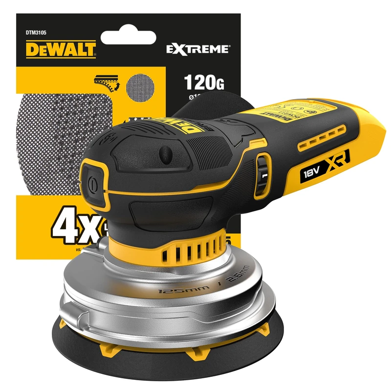 DEWALT 18V XR 125mm Random Orbit Sander with Pack of Abrasive Discs and Soft Bag, DCW211KN-XJ