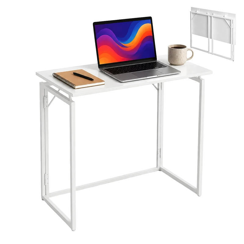 Relaxdays Desk, HxWxD: 74 x 80 x 40 cm, folding, space-saving, white