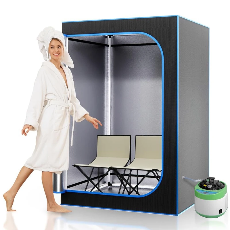 SereneLife Portable Steam Sauna for Home – 2 Person Pop Up Sauna Tent with 1000W Steamer, Folding Chair & Heated Foot Pad for Relaxation and Home Spa 86 x 73 x 103 cm