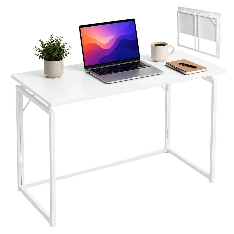 Relaxdays Desk, HxWxD: 74 x 100 x 50 cm, foldable, space-saving, white