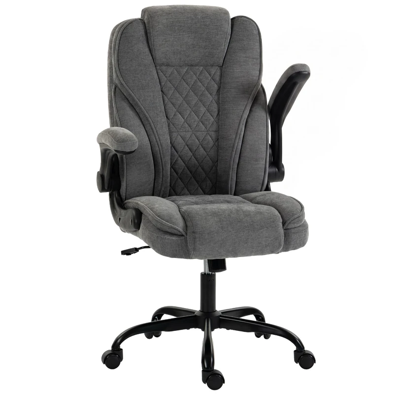 HOMCOM Office Chair Padded Flip-up Armrest Multiple Angle Rocking Grey