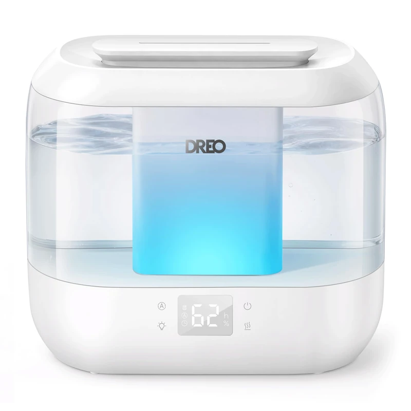 DREO 4L Cool Mist Humidifier, Smart Humidity Sensor & LED Real-Time Humidity Display, 21dB Silent Bedroom Diffuser, Top Refill Oil Diffuser, 40 Hours Runtime, Soft Night Light, Easy Clean, White