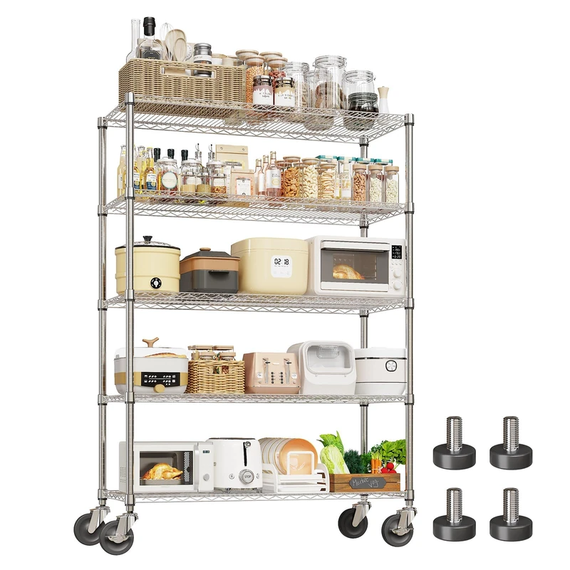 IDEALHOUSE Chrome Steel Garage Basement Kitchen Mobile Shelf