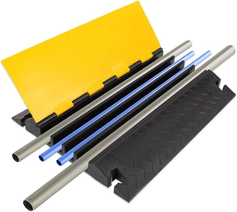 Pyle Hose & Cable Protection Ramp - Extra Heavy Duty Four Channel Extra Large Opening For Water Hose Car Truck Pedestrian Ramp Supports 55000 Lbs, Flip-Open Cover, 31.5” x 23.2” x 3.14”