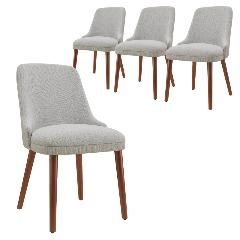 Dining Chairs Set of 4, Upholstered Dining Room Chairs with Solid Wood Legs, Modern Kitchen Chairs with Ergonomic High Back, Thick Padded Seat, Accent Chairs for Dining Room, Living Room, Light Grey