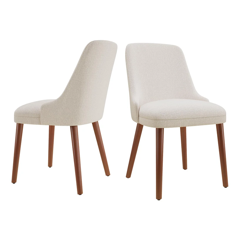 Dining Chairs Set of 2, Upholstered Dining Room Chairs with Solid Wood Legs, Modern Fabric Kitchen Chairs with Ergonomic High Back, Thick Padded Seat, Accent Chairs for Dining Room, Living Room, Beige