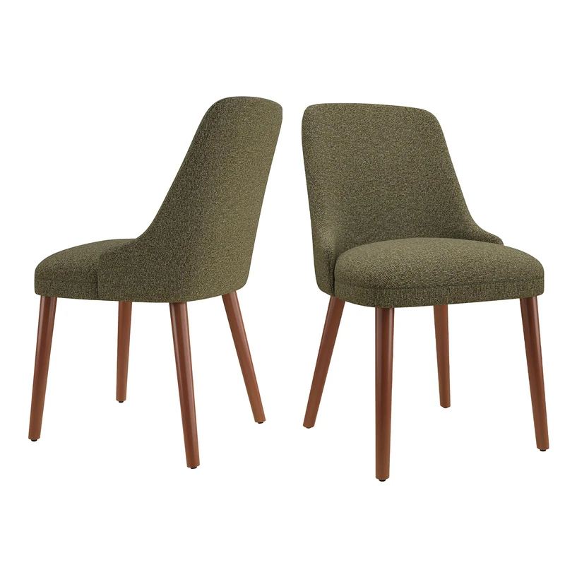 Dining Chairs Set of 2, Upholstered Dining Room Chairs with Solid Wood Legs, Modern Fabric Kitchen Chairs with Ergonomic High Back, Thick Padded Seat, Accent Chairs for Dining Room, Living Room, Green