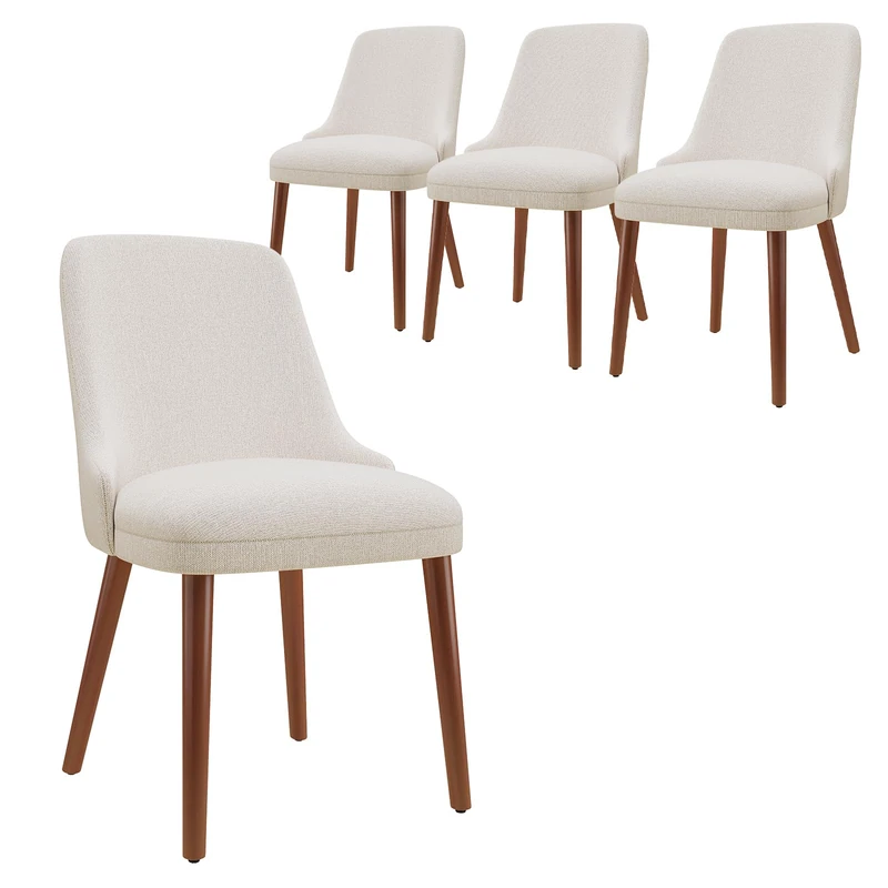 Dining Chairs Set of 4, Upholstered Dining Room Chairs with Solid Wood Legs, Modern Fabric Kitchen Chairs with Ergonomic High Back, Thick Padded Seat, Accent Chairs for Dining Room, Living Room, Beige