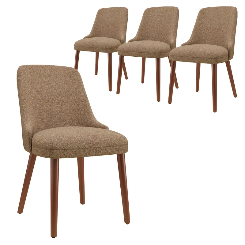 Dining Chairs Set of 4, Upholstered Dining Room Chairs with Solid Wood Legs, Modern Fabric Kitchen Chairs with Ergonomic High Back, Thick Padded Seat, Accent Chairs for Dining Room, Living Room, Camel