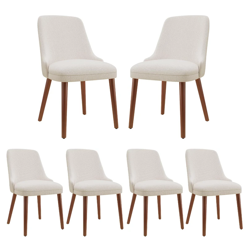 Dining Chairs Set of 6, Upholstered Dining Room Chairs with Solid Wood Legs, Modern Fabric Kitchen Chairs with Ergonomic High Back, Thick Padded Seat, Accent Chairs for Dining Room, Living Room, Beige