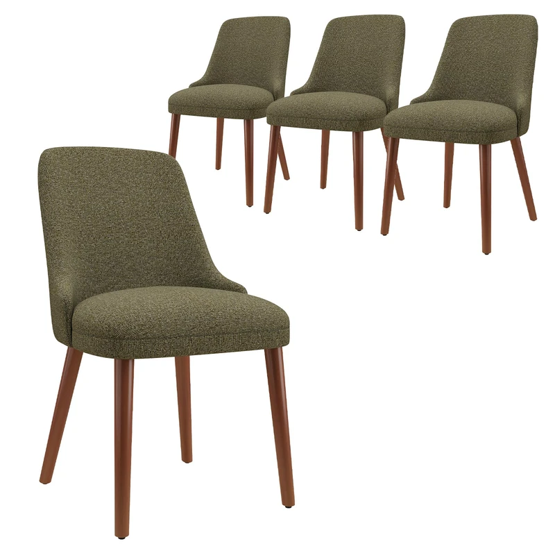 Dining Chairs Set of 4, Upholstered Dining Room Chairs with Solid Wood Legs, Modern Fabric Kitchen Chairs with Ergonomic High Back, Thick Padded Seat, Accent Chairs for Dining Room, Living Room, Green