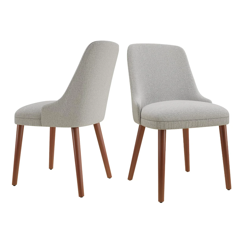 Dining Chairs Set of 2, Upholstered Dining Room Chairs with Solid Wood Legs, Modern Kitchen Chairs with Ergonomic High Back, Thick Padded Seat, Accent Chairs for Dining Room, Living Room, Light Grey