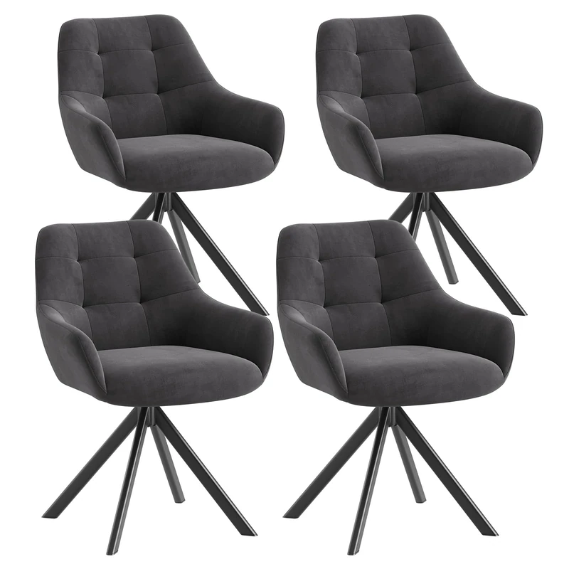Swivel Dining Chairs Set of 4, 360° Velvet Dining Room Chairs with Arms, Upholstered Kitchen Chairs with Metal Legs, Modern Accent Chairs for Dining Room, Living Room, Bedroom, Home Office, Grey