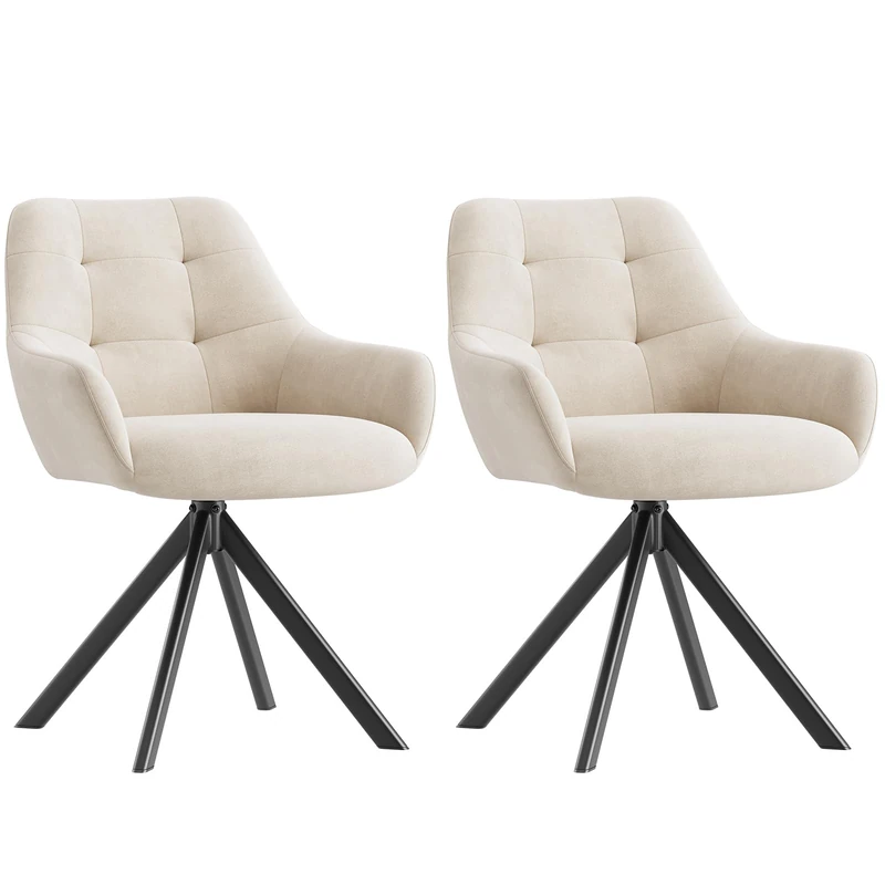 Swivel Dining Chairs Set of 2, 360° Velvet Dining Room Chairs with Arms, Upholstered Kitchen Chairs with Metal Legs, Modern Accent Chairs for Dining Room, Living Room, Bedroom, Home Office, Beige