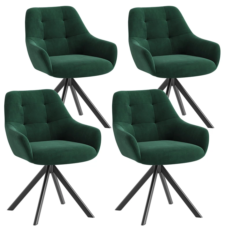 Swivel Dining Chairs Set of 4, 360° Velvet Dining Room Chairs with Arms, Upholstered Kitchen Chairs with Metal Legs, Modern Accent Chairs for Dining Room, Living Room, Bedroom, Home Office, Green
