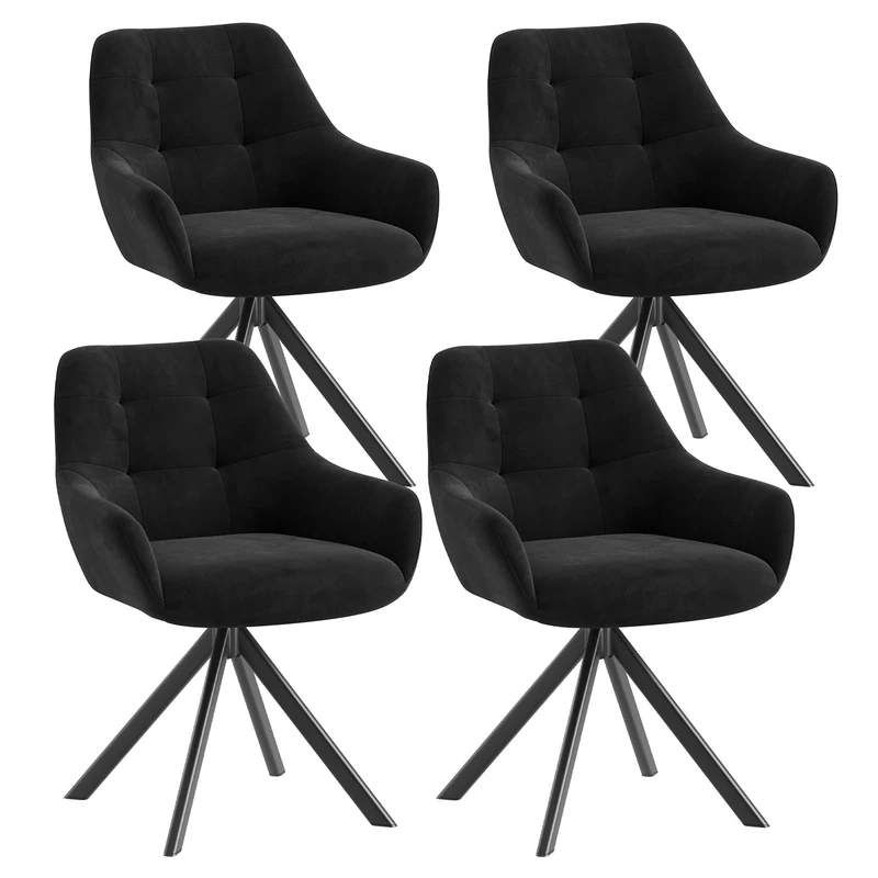 Swivel Dining Chairs Set of 4, 360° Velvet Dining Room Chairs with Arms, Upholstered Kitchen Chairs with Metal Legs, Modern Accent Chairs for Dining Room, Living Room, Bedroom, Home Office, Black