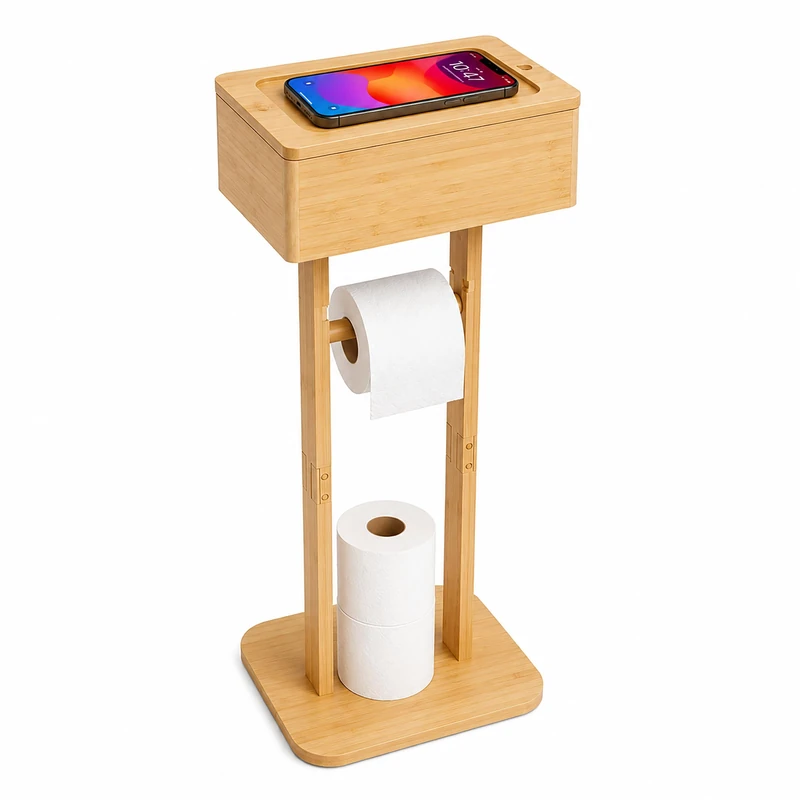 Relaxdays Toilet Roll Holder, Spare Rolls, Shelf, Wet Wipes Box, natural