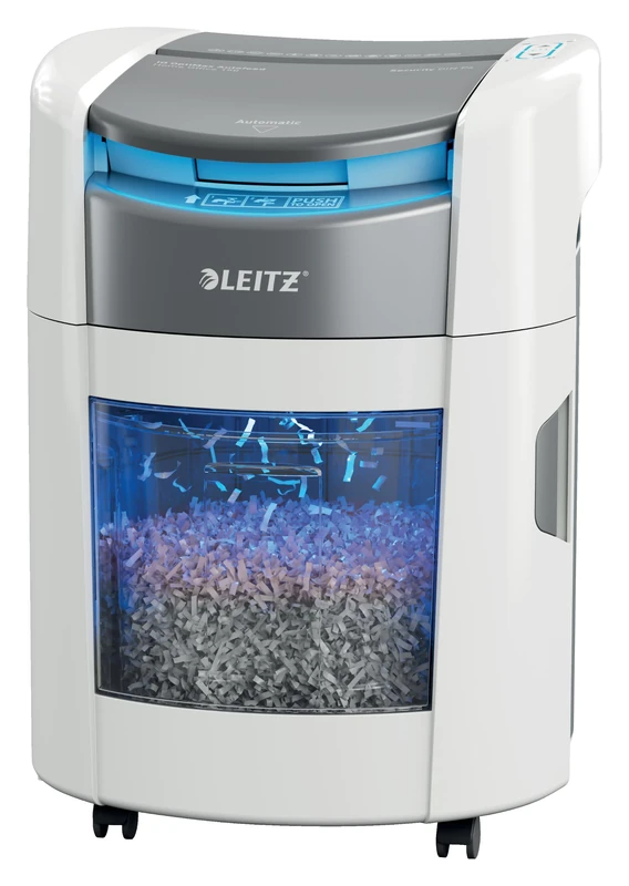 Leitz IQ OptiMax Autofeed 150 Cross-Cut Paper Shredder, P4 Security, White