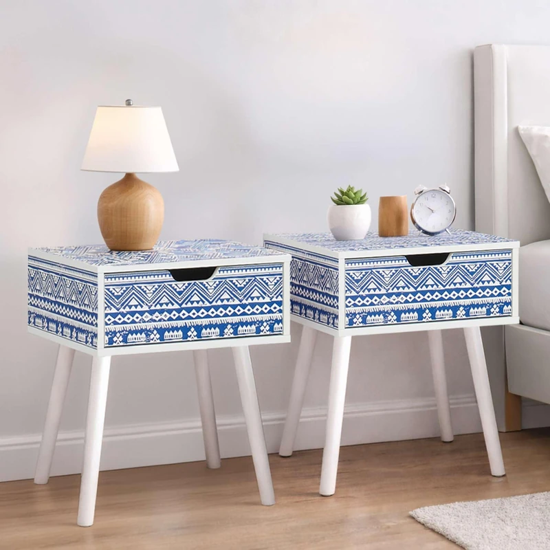 Pair of Santorini 1 Drawer Bedside Cabinet Chest Table Shabby Chic Blue