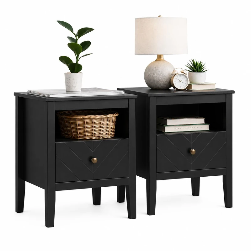 Birlea Pair of Emerson 1 Drawer Bedside Cabinet Chest Table Black