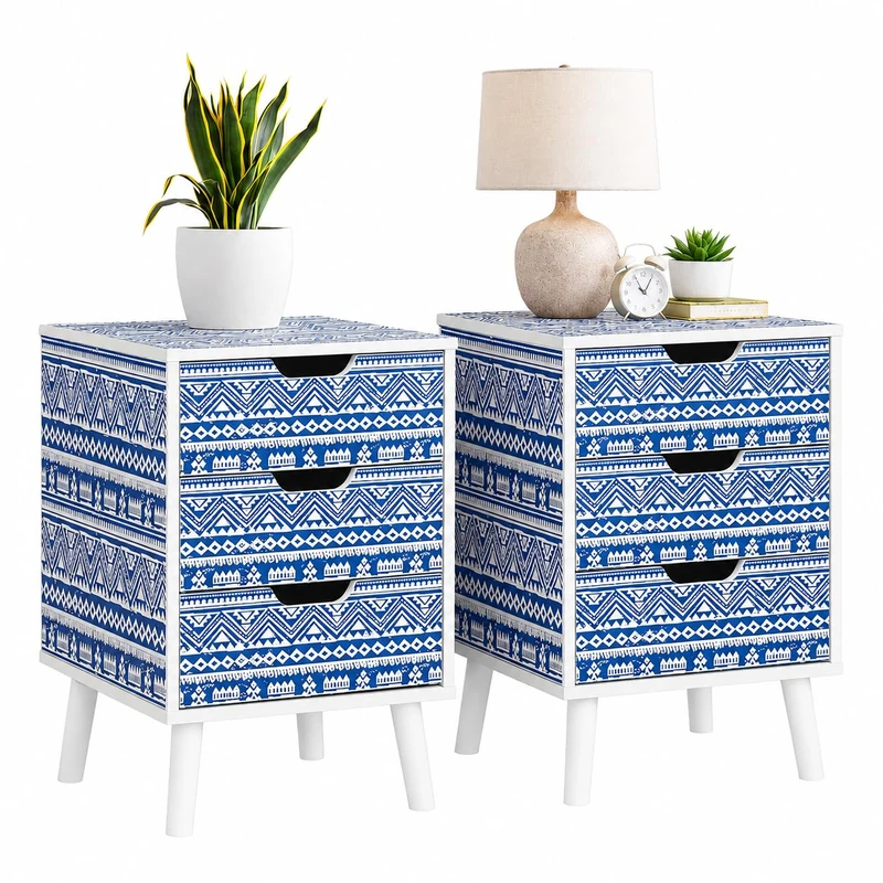 Pair of Santorini 3 Drawer Bedside Cabinet Chest Table Shabby Chic Blue