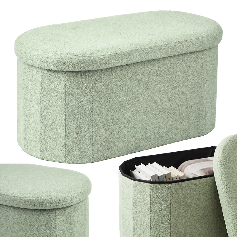Relaxdays bench, teddy faux fur, storage bench, upholstered, hallway, sage