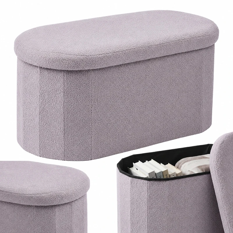 Relaxdays bench, teddy fabric, storage, upholstered, hallway, light grey