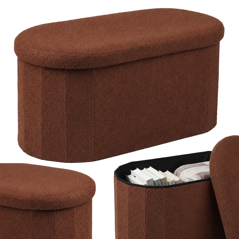 Relaxdays bench, teddy fabric, padded storage bench, hallway, dark brown