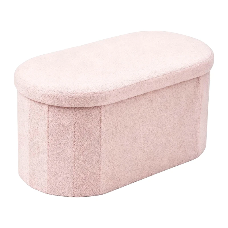 Relaxdays storage bench, teddy fabric, upholstered, hall, bedroom, pink